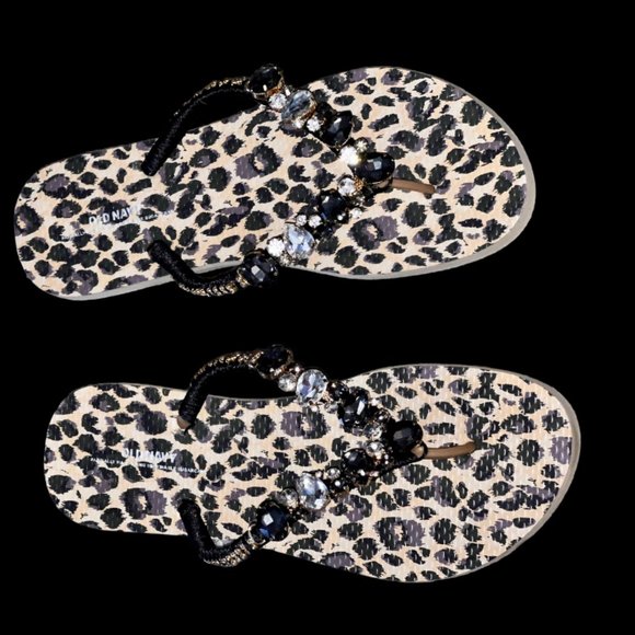 Newly Decorated Leopard Beach Flip Flops, Rhinestones, Shoes, Bridal Sandals - Picture 14 of 16